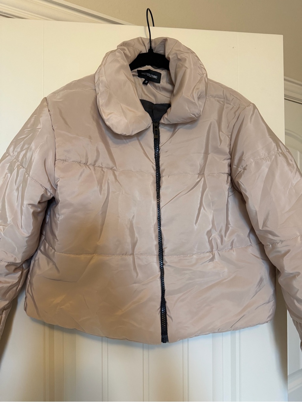 PrettyLittleThing Light Beige Cropped Puffer Jacket